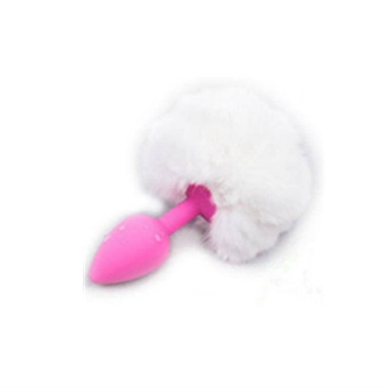 Imagen152 Plug Anal Silicona chico Rosa Pompon Blaco (PSC-PP-RB) - Imagen 1