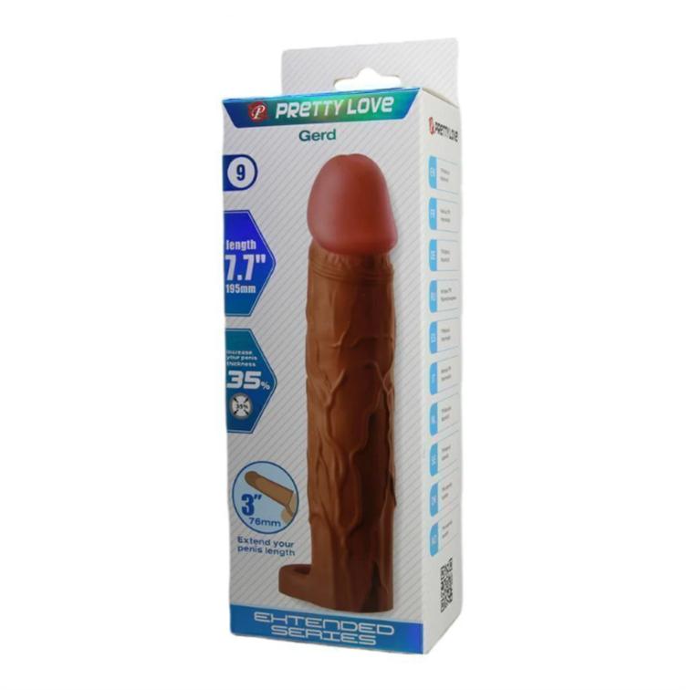 Imagen60 Pretty Love - Funda Extensora de 3 pulgadas Moreno con Anillo Testicular (PL-FA-03-M) - Imagen 1
